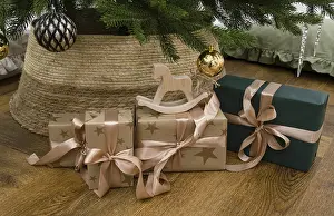 Traditional Christmas Decorations Prints: Christmas presents are under the tree