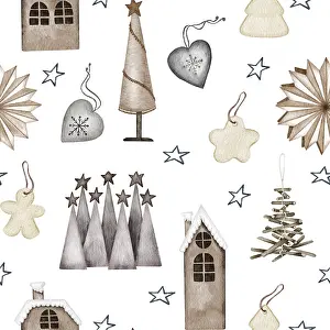 Christmas Lights Prints: Watercolor Christmas Print: Lights and Pine Cones