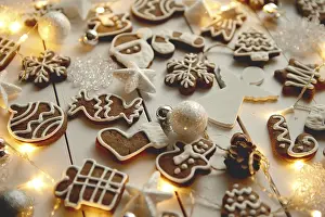 White Wooden Table Prints: Christmas sweets composition