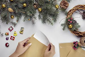 Stationery And Office Supplies Prints: Christmas table with various items
