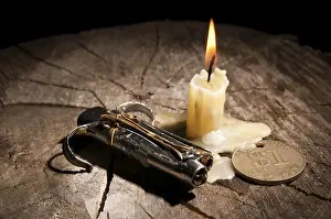Dark Black Background Prints: Cigarette lighter on a background of fire