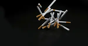 Addictive Drug Health Risks Prints: Cigarettes Falling against Black Background