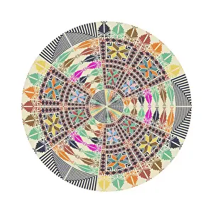 Ornate Geometric Pattern Prints: Circular pattern in traditional Palestinian style