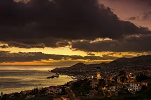 Madeira Island Panorama Prints: Cityscape at sunset, dramatic cloudy sky