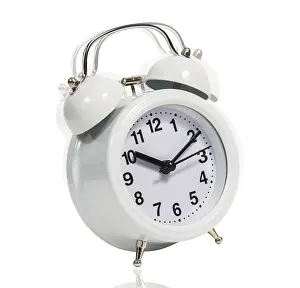 Bright White Background Prints: Classical alarm clock ringing on the white background