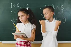 Student Learning Environment Prints: Classmates blackboard math lesson