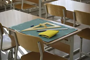 Images Dated 10th September 2024: Classroom Desk Print: Math Tools and Supplies