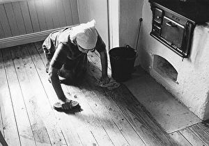 Black And White Interior Photo Prints: Cleaning the floor back then