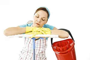 Caucasian Female Worker Prints: Cleaning lady at work