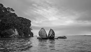 Monochromatic Landscape Photography Prints: Cleaved rock, Split Apple Rock