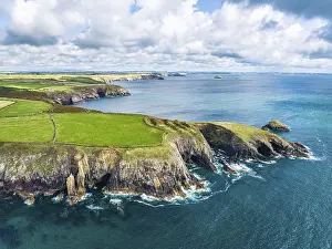 Drone Photography Wales Prints: Cliffs over Caerfai Beach and Bay from a drone