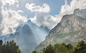 Cloudy Atmosphere Prints: Cliffs in clouds, Col de Bavella