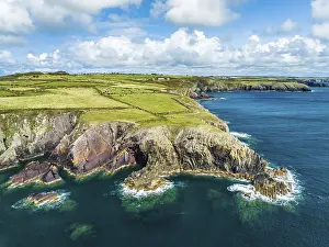 Wales Prints: Cliffs and Fields over Porthclais Print, Wales, UK