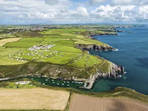 Drone Photography Wales Prints: Cliffs and Fields over Porthclais from a drone