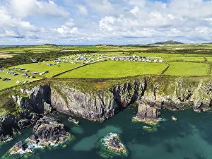 Drone Photography Wales Prints: Cliffs and Fields over Porthclais from a drone