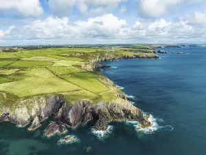 Drone Photography In Wales UK Prints: Cliffs and Fields over Porthclais from a drone