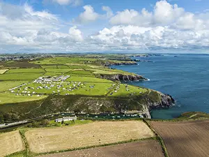 British Countryside Drone Image Prints: Cliffs and Fields over Porthclais from a drone