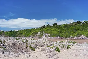 Deserted British Beaches Prints: Cliffs and rocks by the Bantham Beach