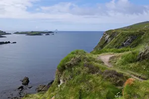 County Kerry Scenery Prints: Cliffs on the Skellig Ring, the Skellig Islands on the horizon