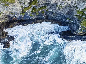 British Countryside Drone Shot Prints: Top Down over Cliffs and Waves from a drone