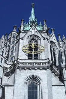 Bavaria Church Architecture Prints: Clock tower of the neo-Gothic Pauluskirche