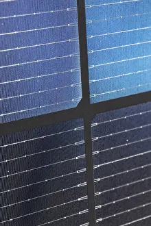 Close Up Detail Prints: Close up of bifacial solar panel cells with blue grid pattern and black frame