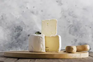 Healthy Dairy Product Image Prints: Close up camembert slice top roll