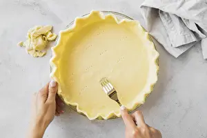 Pastry Detail View Prints: Close up hands preparing pie