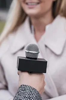 Close Up Microphone Prints: Close up journalist microphone
