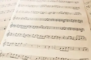 Old Fashioned Music Instrument Prints: Close up music sheet with notes