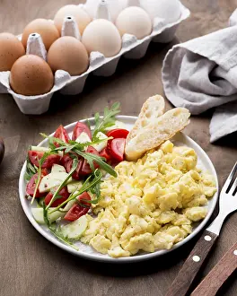 Healthy Eating Meal Prep Prints: Close up scrambled eggs with copy space
