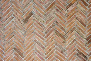 Brick Wall Pattern Prints: Close-up of a brick wall with a zigzag pattern
