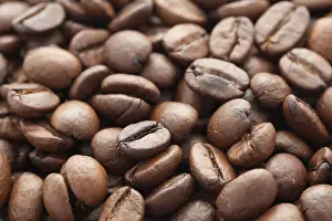 Prints of Close-up of brown coffee beans, background texture Arabica Prints: Close-up of Brown Coffee Beans Print