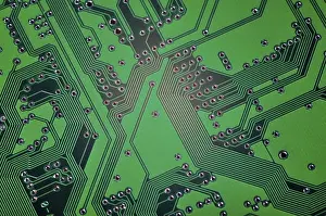 Printed Wiring Board PWB Prints: Close-up of a circuit board from a computer