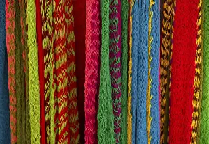 Indian Market Scene Prints: Close-up of multi-colored hammocks