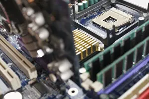 Computer Motherboard Details Prints: Close-up shot of high performance personal computer