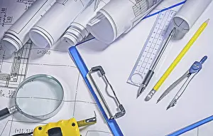 Close Up Architecture Prints: Close up view on architect tools