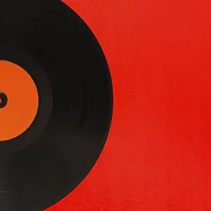Red Background Image Prints: Close up vinyl record red background