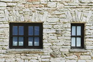 Deserted Stone Wall Prints: Two Closed Window In The Stone Wall