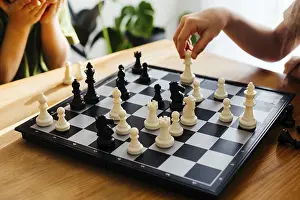 Chess Game Strategy Prints: Closeup chess board with figures