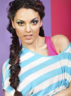 Beautiful Model Prints: Closeup portrait of a beautiful model with creative dynamic multicolor make up