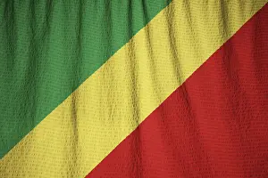 Prints of Closeup of Ruffled Republic of the Congo Flag, Republic of the Congo Flag Blowing in Wind Brazzaville Prints: Closeup of Ruffled Republic of the Congo Flag Print