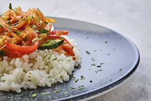 Beef Nutrition Facts Prints: Closeup view of pulled beef with steamed bell pepper