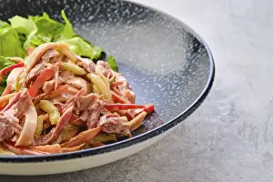 Closeup View Of Salad Prints: Closeup view of salad with pulled beef and vegetables