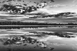 Scandinavian Nature Scene Prints: Cloud reflection in a forest lake