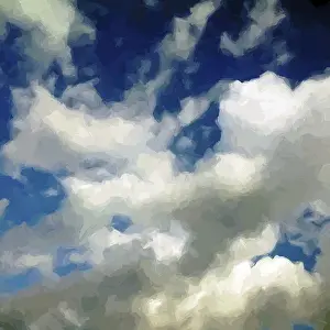 Cloudy Blue Sky Prints: Clouds over a blue sky painted background