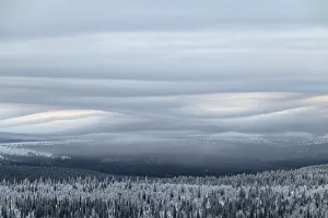 Cloudy Atmospheric Photography Prints: Clouds over forested mountain ranges