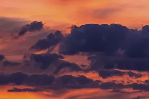 Deserted Evening Landscape Prints: Clouds at the red evening sky after sunset
