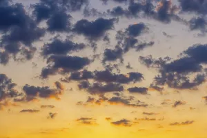 Cloudy Evening Sky Prints: Cloudy sky in the evening at sunset, Germany