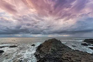 Atmospheric Coastal Photography Prints: Coast with basalt columns in the evening